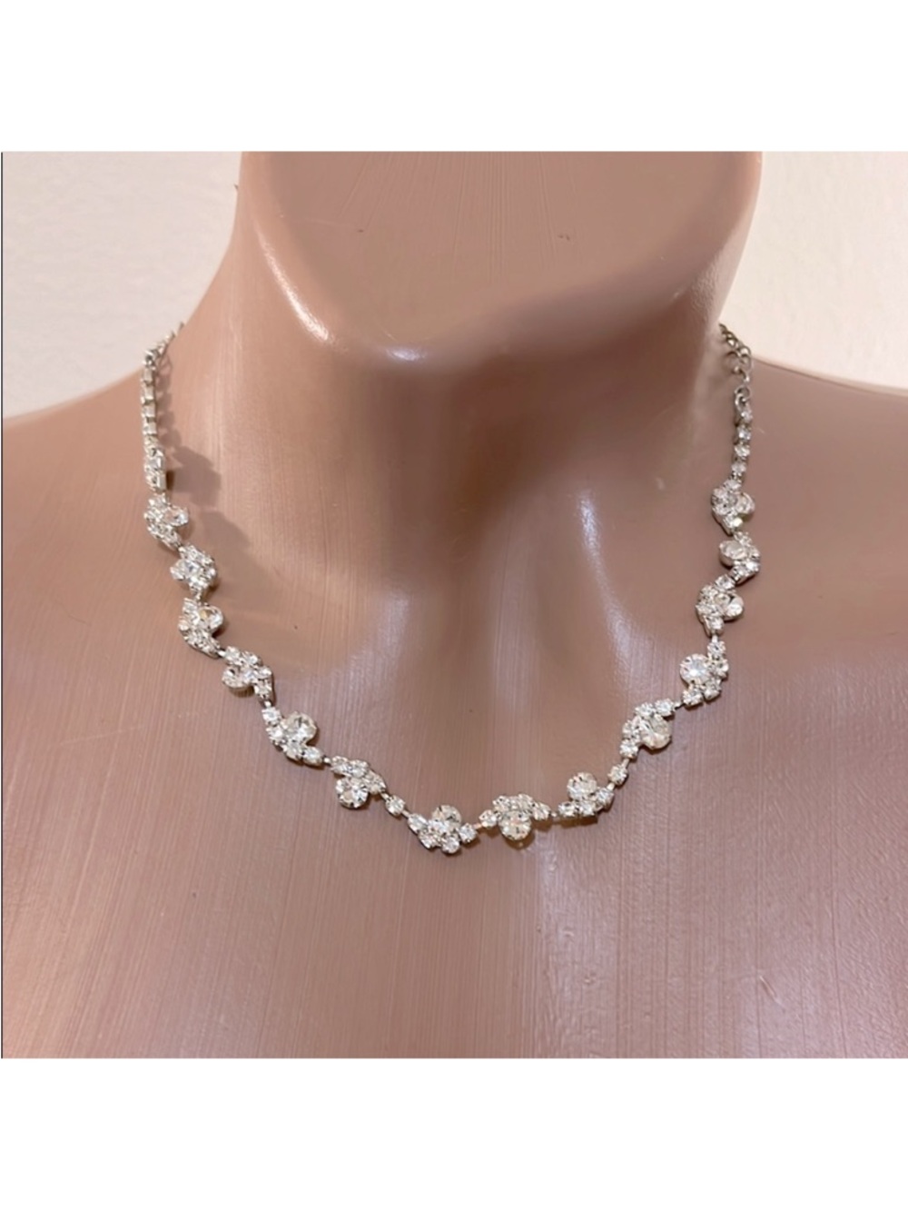 Silver Choker Necklace with Crystal Accents
